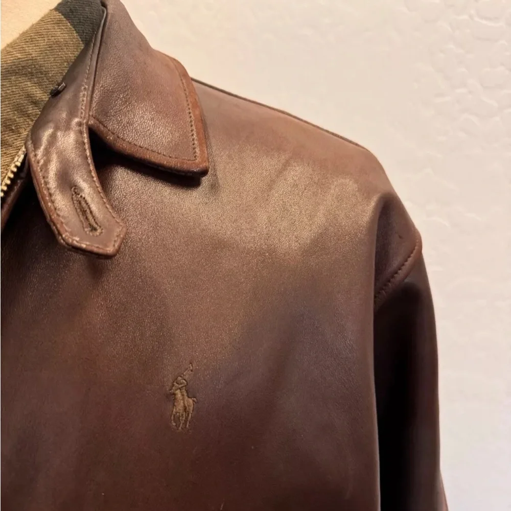Polo by Ralph Lauren Vintage Biswing Leather Bomber Jacket in Brown Size L - Picture 2 of 16
